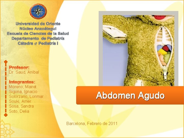 Universidad de Oriente Núcleo Anzoátegui Escuela de Ciencias de la Salud Departamento de Pediatría