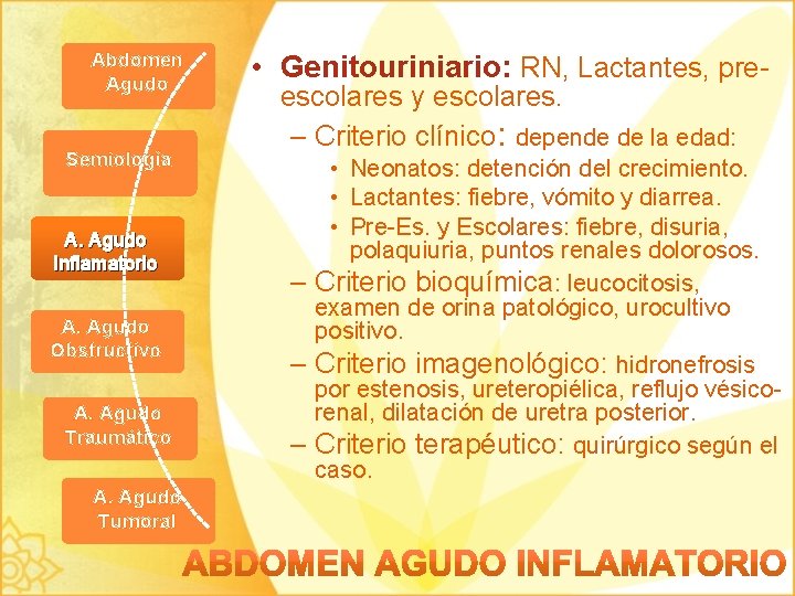 Abdomen Agudo Semiología A. Agudo Inflamatorio A. Agudo Obstructivo A. Agudo Traumático A. Agudo
