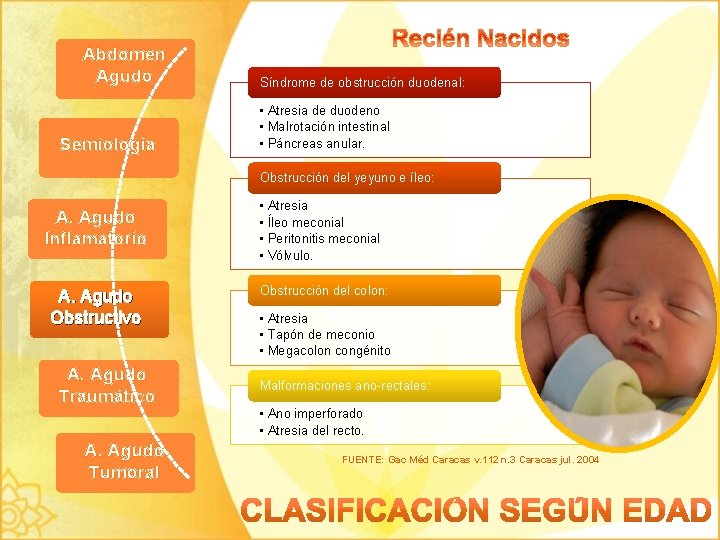Abdomen Agudo Semiología Síndrome de obstrucción duodenal: • Atresia de duodeno • Malrotación intestinal