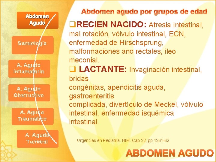 Abdomen Agudo Semiología A. Agudo Inflamatorio A. Agudo Obstructivo A. Agudo Traumático A. Agudo