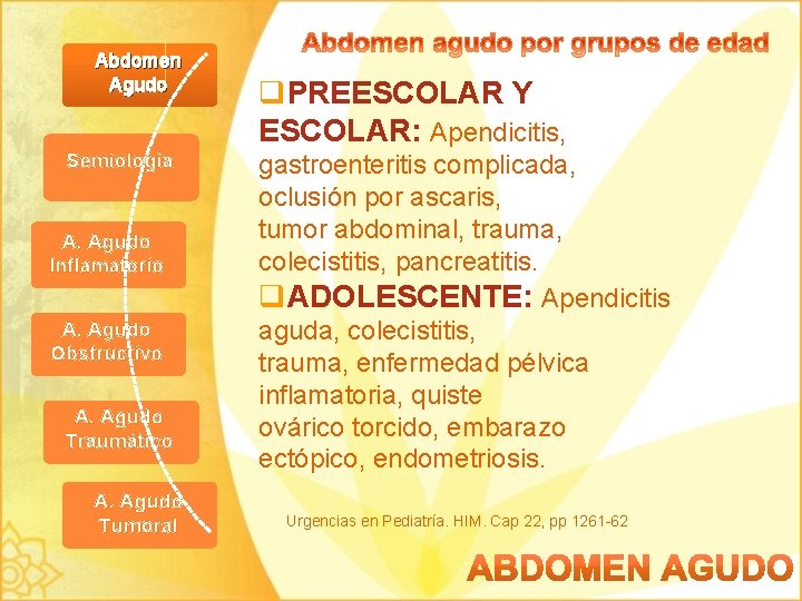 Abdomen Agudo Semiología A. Agudo Inflamatorio A. Agudo Obstructivo A. Agudo Traumático A. Agudo