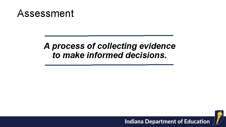 Assessment A process of collecting evidence to make informed decisions. 