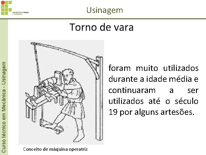 Usinagem Curso técnico em Mecânica - Usinagem Torno de vara foram muito utilizados durante