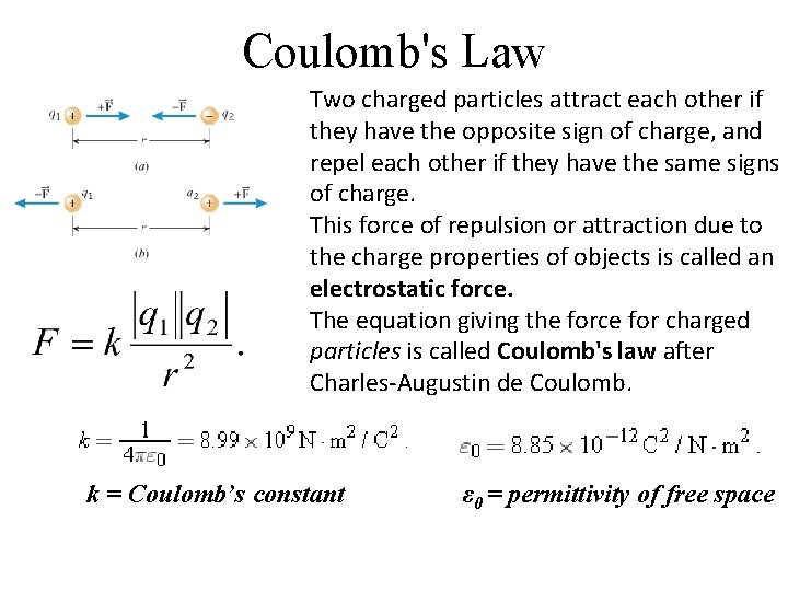 Coulomb's Law Two charged particles attract each other if they have the opposite sign
