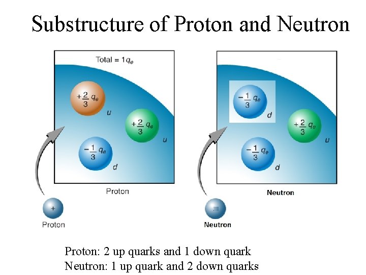 Substructure of Proton and Neutron Proton: 2 up quarks and 1 down quark Neutron: