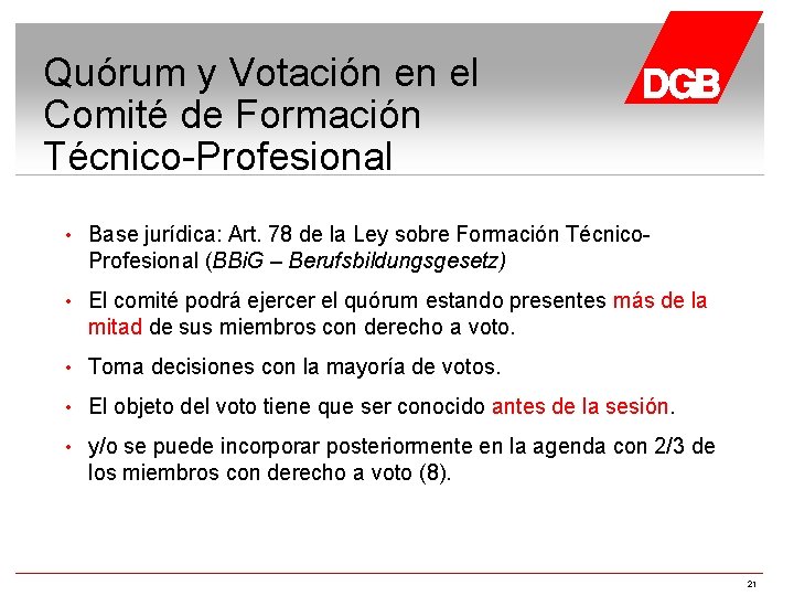 Quórum y Votación en el Comité de Formación Técnico-Profesional • Base jurídica: Art. 78