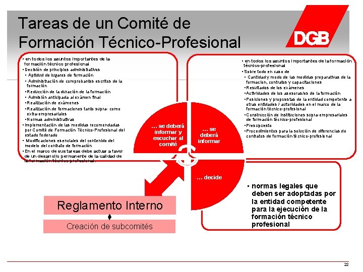 Tareas de un Comité de Formación Técnico-Profesional • en todos los asuntos importantes de