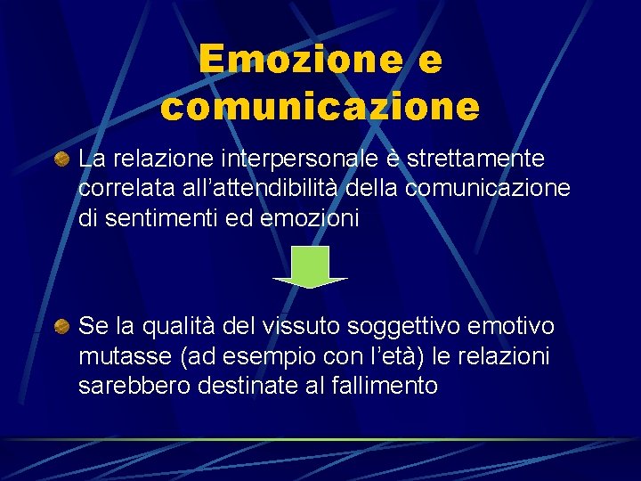 Emozione e comunicazione La relazione interpersonale è strettamente correlata all’attendibilità della comunicazione di sentimenti Emozione e comunicazione La relazione interpersonale è strettamente correlata all’attendibilità della comunicazione di sentimenti