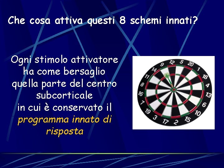 Che cosa attiva questi 8 schemi innati? Ogni stimolo attivatore ha come bersaglio quella Che cosa attiva questi 8 schemi innati? Ogni stimolo attivatore ha come bersaglio quella
