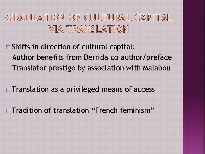 � Shifts in direction of cultural capital: Author benefits from Derrida co-author/preface Translator prestige