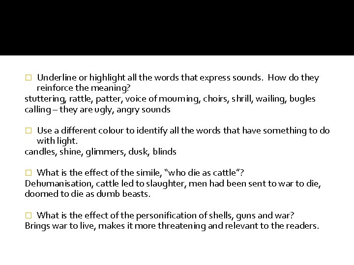 Underline or highlight all the words that express sounds. How do they reinforce the