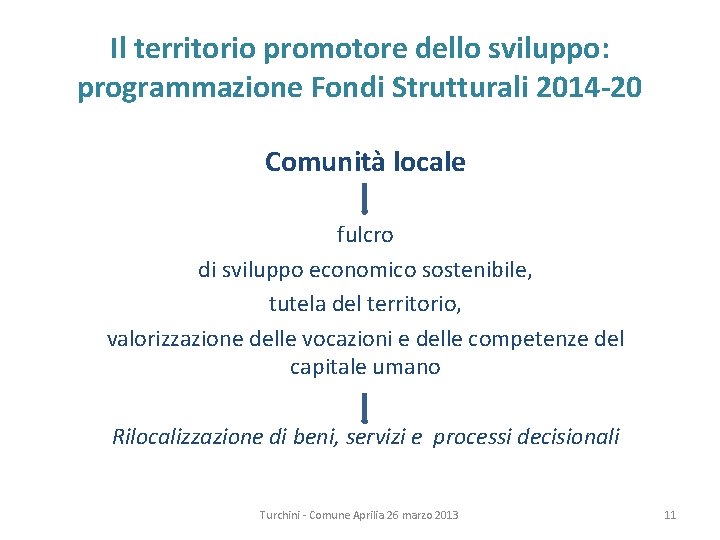 Il territorio promotore dello sviluppo: programmazione Fondi Strutturali 2014 -20 Comunità locale fulcro di