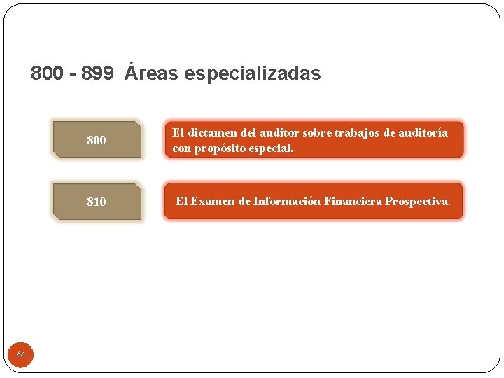 800 - 899 Áreas especializadas 64 800 El dictamen del auditor sobre trabajos de