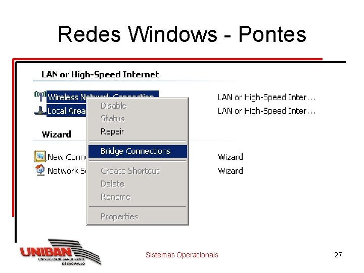 Redes Windows - Pontes Sistemas Operacionais 27 