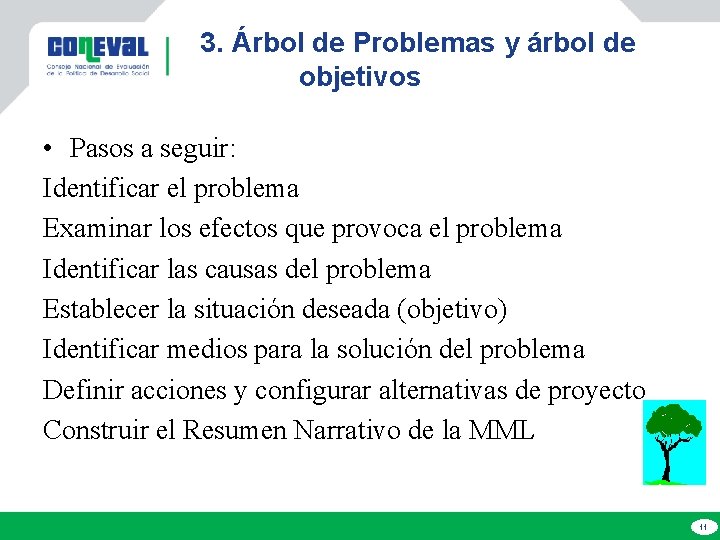 3. Árbol de Problemas y árbol de objetivos • Pasos a seguir: Identificar el
