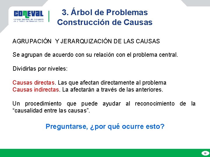 3. Árbol de Problemas Construcción de Causas AGRUPACIÓN Y JERARQUIZACIÓN DE LAS CAUSAS Se