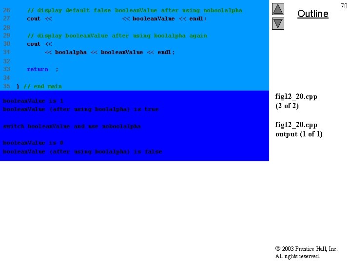 26 27 // display default false boolean. Value after using noboolalpha cout << "boolean.