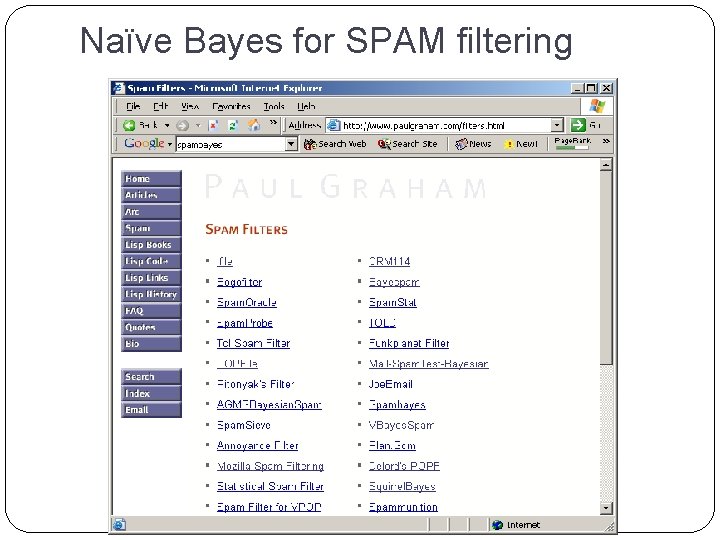 Naïve Bayes for SPAM filtering Naïve Bayes for SPAM filtering