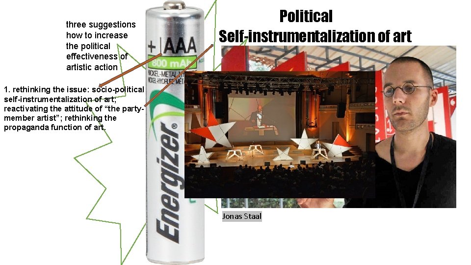 three suggestions how to increase the political effectiveness of artistic action Political Self-instrumentalization of