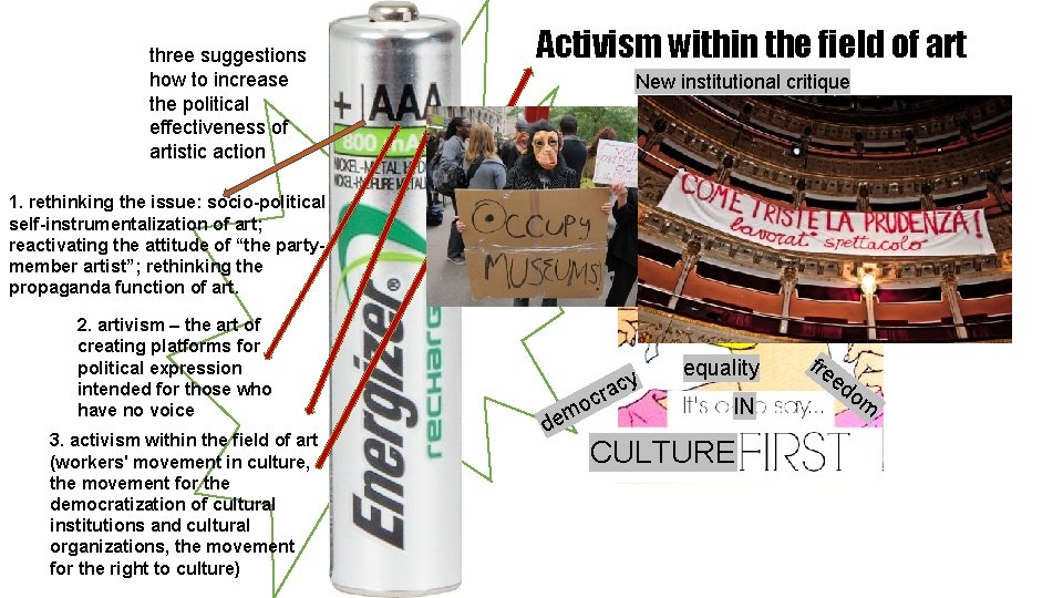 three suggestions how to increase the political effectiveness of artistic action Activism within the