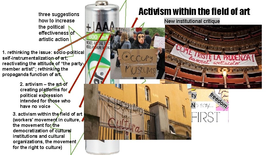 three suggestions how to increase the political effectiveness of artistic action Activism within the