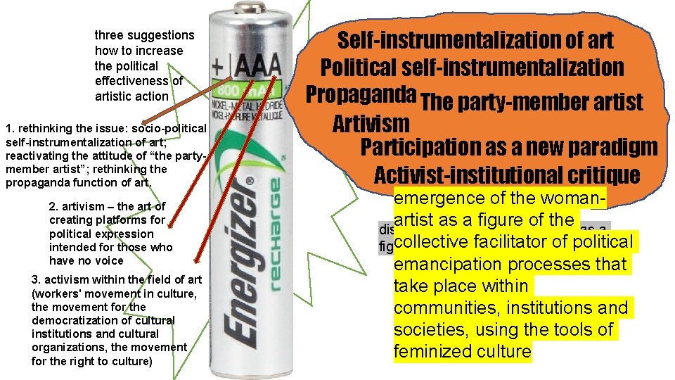 three suggestions how to increase the political effectiveness of artistic action 1. rethinking the