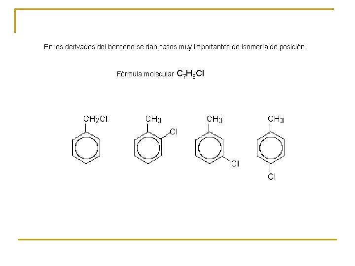 En los derivados del benceno se dan casos muy importantes de isomería de posición