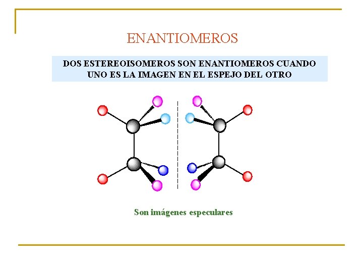 ENANTIOMEROS DOS ESTEREOISOMEROS SON ENANTIOMEROS CUANDO UNO ES LA IMAGEN EN EL ESPEJO DEL