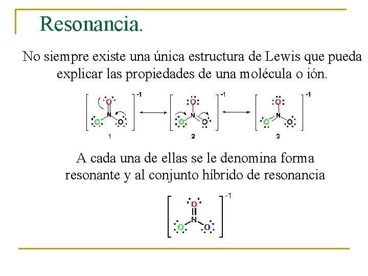 Resonancia. No siempre existe una única estructura de Lewis que pueda explicar las propiedades