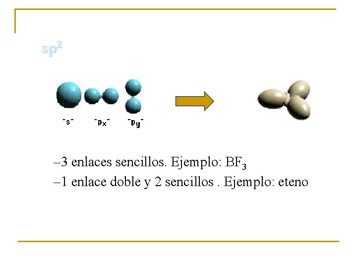 sp 2 – 3 enlaces sencillos. Ejemplo: BF 3 – 1 enlace doble y