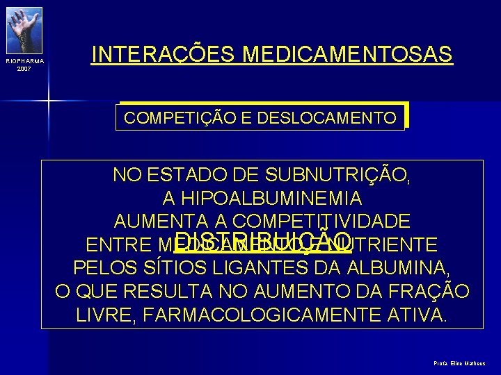 RIOPHARMA 2007 INTERAÇÕES MEDICAMENTOSAS COMPETIÇÃO E DESLOCAMENTO NO ESTADO DE SUBNUTRIÇÃO, A HIPOALBUMINEMIA AUMENTA