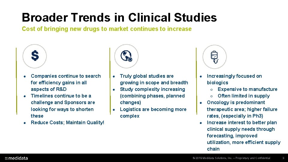 Broader Trends in Clinical Studies Cost of bringing new drugs to market continues to