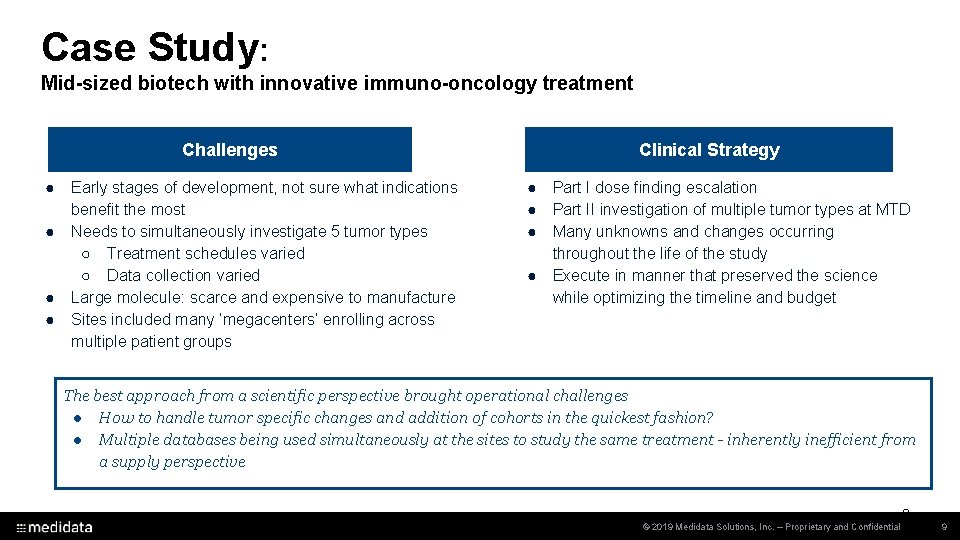 Case Study: Mid-sized biotech with innovative immuno-oncology treatment Challenges ● ● Early stages of