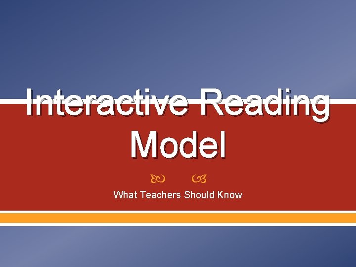 Interactive Reading Model What Teachers Should Know 