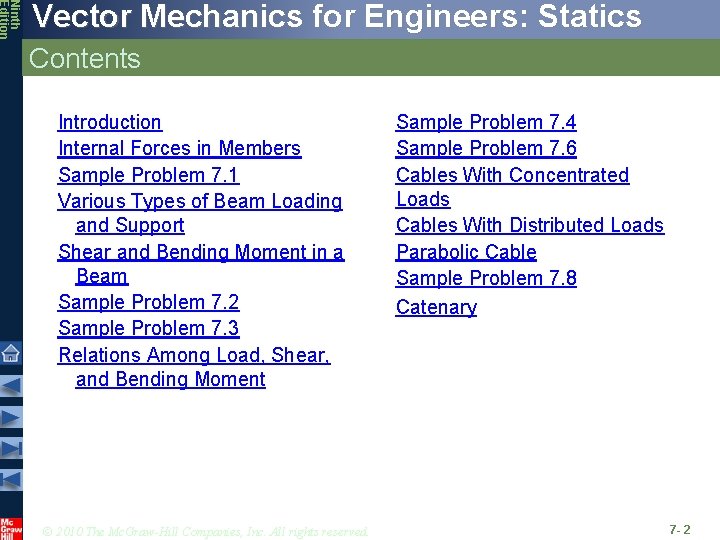Ninth Edition Vector Mechanics for Engineers: Statics Contents Introduction Internal Forces in Members Sample