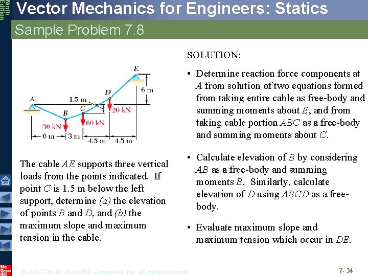 Ninth Edition Vector Mechanics for Engineers: Statics Sample Problem 7. 8 SOLUTION: • Determine