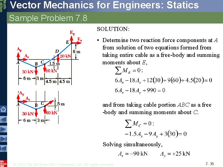 Ninth Edition Vector Mechanics for Engineers: Statics Sample Problem 7. 8 SOLUTION: • Determine