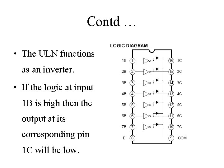 Contd … • The ULN functions as an inverter. • If the logic at