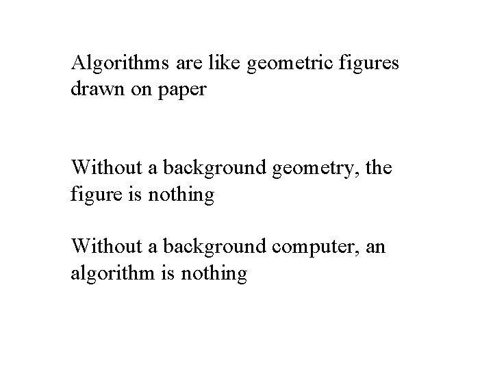 Algorithms are like geometric figures drawn on paper Without a background geometry, the figure
