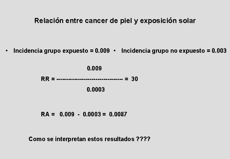 Relación entre cancer de piel y exposición solar • Incidencia grupo expuesto = 0.