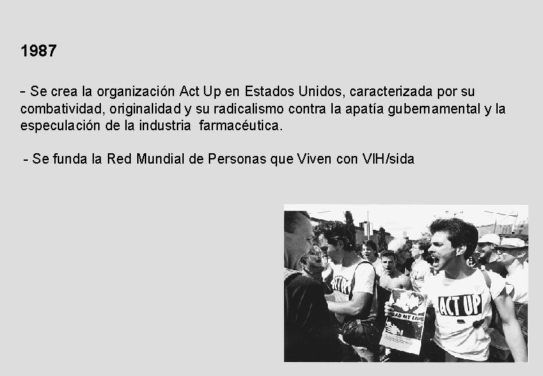 1987 - Se crea la organización Act Up en Estados Unidos, caracterizada por su