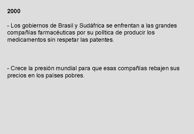 2000 - Los gobiernos de Brasil y Sudáfrica se enfrentan a las grandes compañías