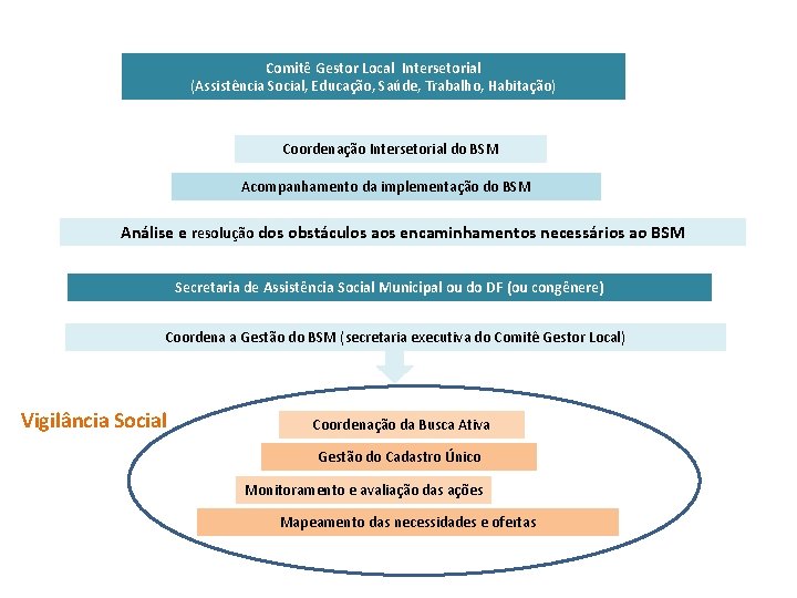 Comitê Gestor Local Intersetorial (Assistência Social, Educação, Saúde, Trabalho, Habitação) Coordenação Intersetorial do BSM