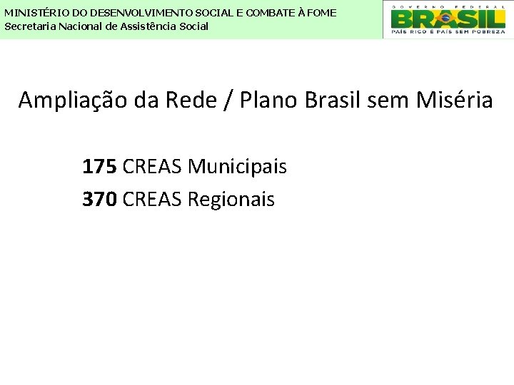 MINISTÉRIO DO DESENVOLVIMENTO SOCIAL E COMBATE À FOME Secretaria Nacional de Assistência Social Ampliação MINISTÉRIO DO DESENVOLVIMENTO SOCIAL E COMBATE À FOME Secretaria Nacional de Assistência Social Ampliação