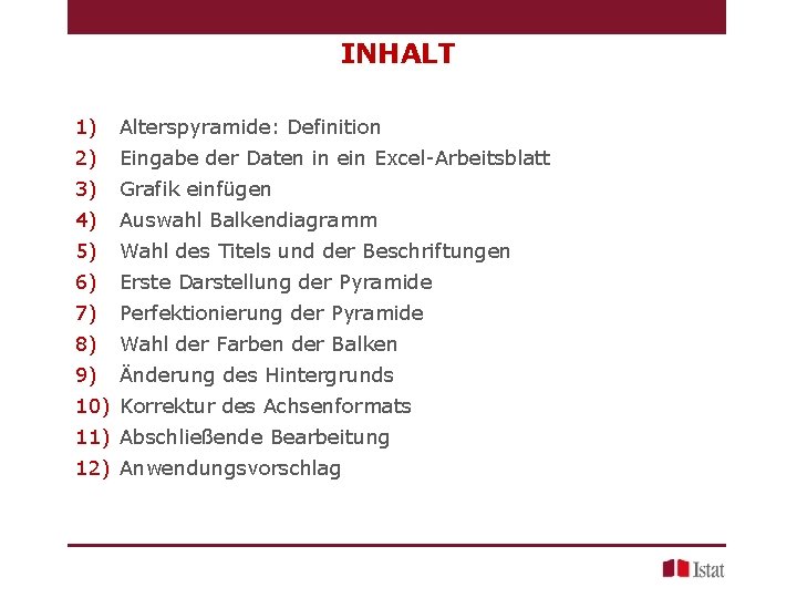 INHALT 1) Alterspyramide: Definition 2) Eingabe der Daten in ein Excel-Arbeitsblatt 3) Grafik einfügen