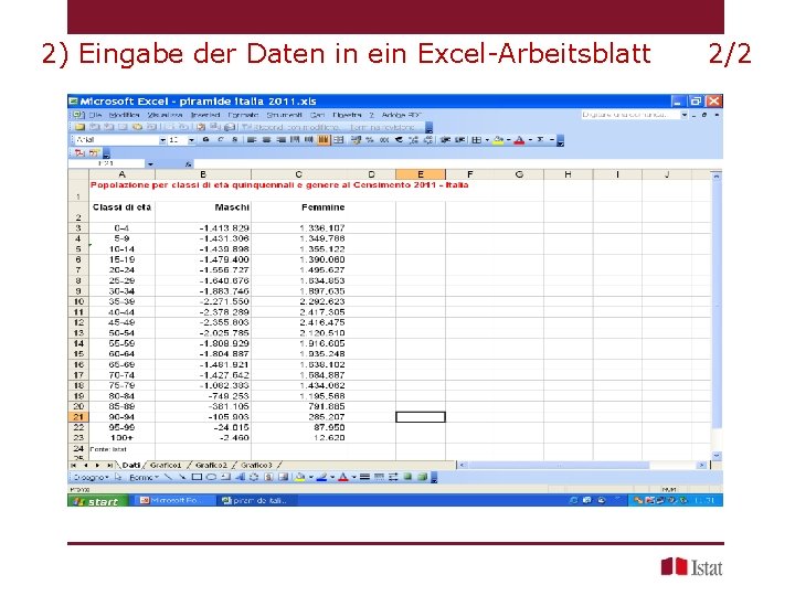 2) Eingabe der Daten in ein Excel-Arbeitsblatt 2/2 