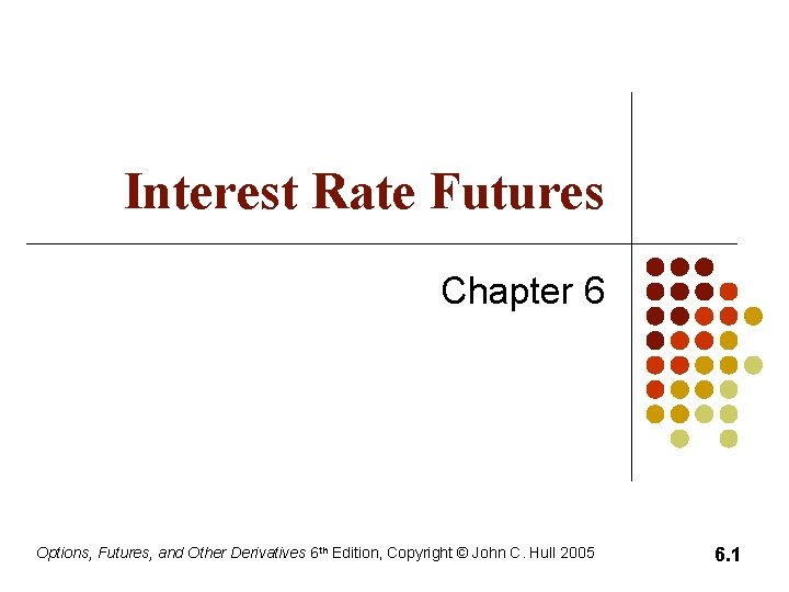 Interest Rate Futures Chapter 6 Options, Futures, and Other Derivatives 6 th Edition, Copyright