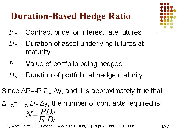 Duration-Based Hedge Ratio FC Contract price for interest rate futures DF Duration of asset