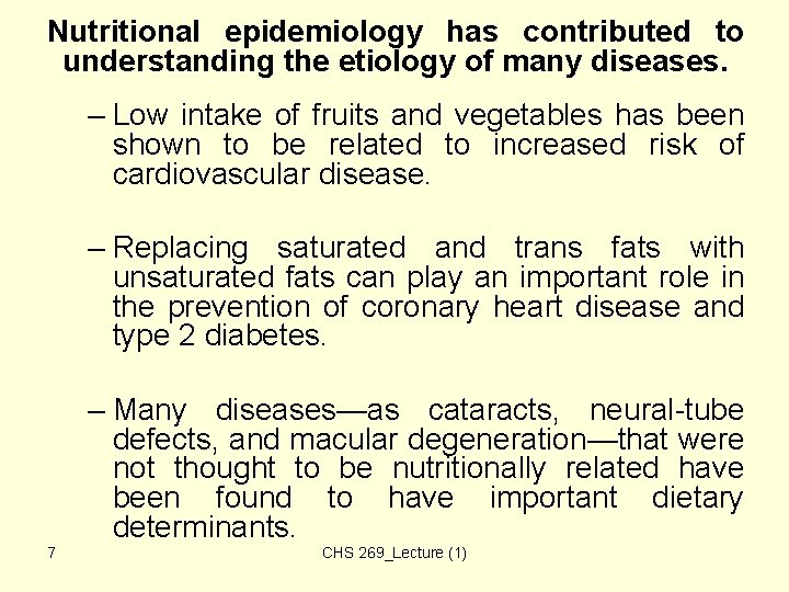 Nutritional epidemiology has contributed to understanding the etiology of many diseases. – Low intake Nutritional epidemiology has contributed to understanding the etiology of many diseases. – Low intake