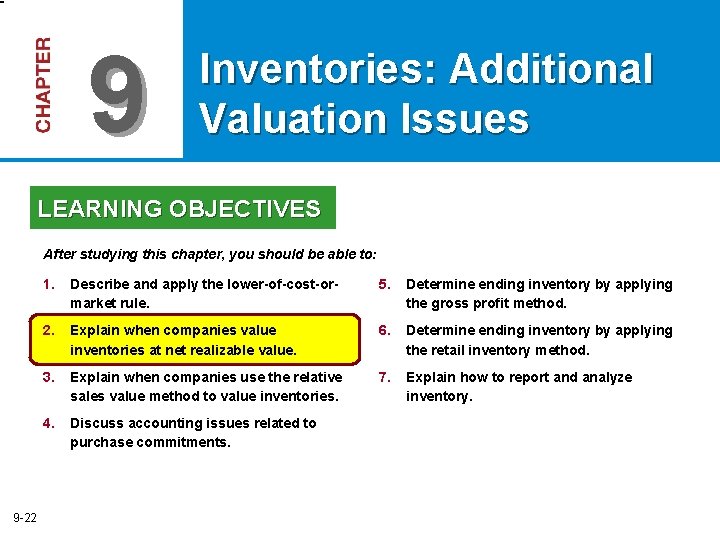 9 Inventories: Additional Valuation Issues LEARNING OBJECTIVES After studying this chapter, you should be